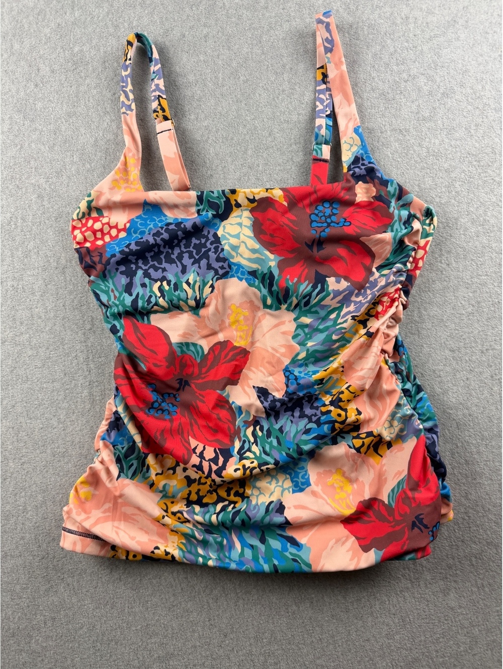 Athleta Bora Bora Floral Square Neck Tankini Top 34 B/C Ruched Tropical Swim